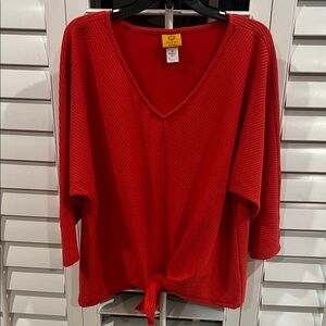 Ruby Rd. Vibrant Red V-Neck Blouse